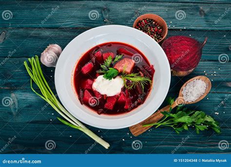 Borsch with Sour Cream. Ukrainian Cuisine Stock Photo - Image of meat ...