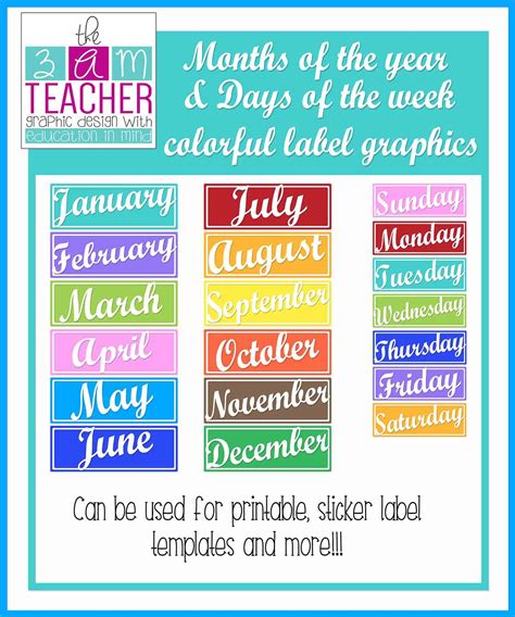 Months of the Year & Days of the Week Bright Clipart Labels for Organization!!! Only $2..00 for ...