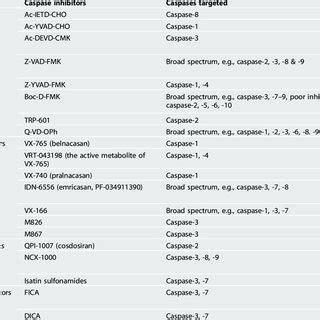 Commonly studied synthetic caspase inhibitors. | Download Scientific ...