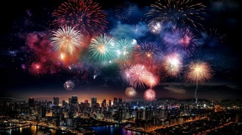 Premium AI Image | Colorful fireworks in the night sky over the city ...