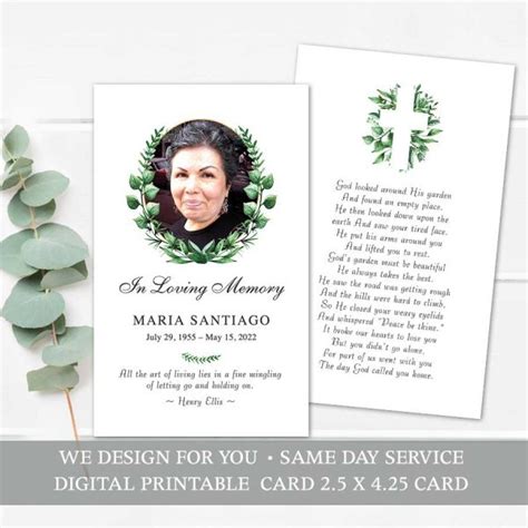 Catholic Mass Card Printable Cross Template Greenery Photo Keepsake