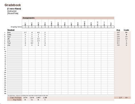 Gradebook Template for Excel - Free Teacher Grade Book