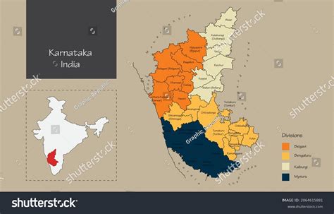 Administrative Political Map State Karnataka India Stock, 50% OFF