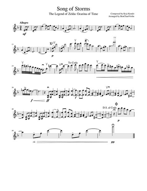 The Legend of Zelda - Song of Storms Sheet music for Violin (Solo) | Musescore.com