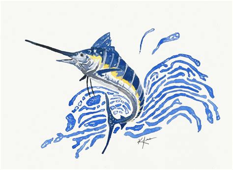 Blue Marlin 8X10 Watercolor Painting Marlin Blue Marlin