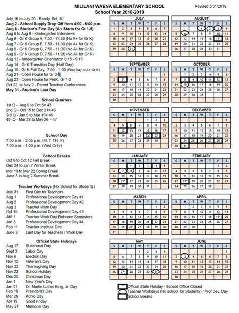 Mililani Uka Elementary School Calendar 2024 - Schoolcalendars.net