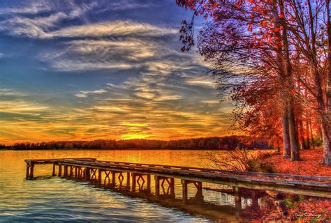 Good Bye Until Tomorrow 3 Fall Leaves Sunset Lake Oconee Georgia Landscape Art Photograph by ...