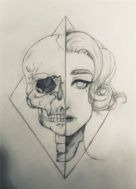 Half girl half skull | Skeleton drawings, Half face drawing, Skull drawing