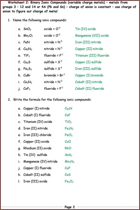 Forming And Naming Binary Ionic Compounds Practice Worksheet Answer Key - Printable Word Searches