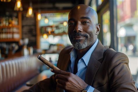 Premium Photo | Bald African American man enjoying a cigar at a bar ...