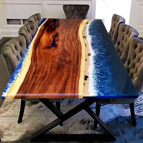 BLUE EPOXY OCEAN Wave Dining Table Sofa Center Table Conference Table Home Decor $544.00 - PicClick
