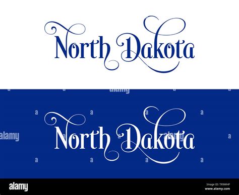 Typography of The USA North Dakota States Handwritten Illustration on Official U.S. State Colors ...