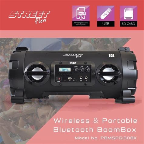 Pyle - Wireless Portable Bluetooth Boom Box Speaker,Built-in Rechargeable Battery, MP3/USB/SD ...