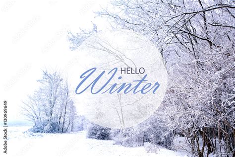 Hello Winter wallpaper, winter landscape with frozen forest Stock Photo | Adobe Stock