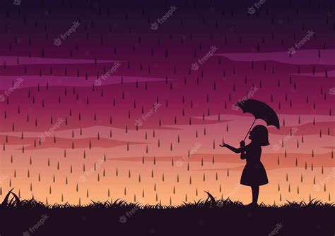 Premium Vector | Silhouette design of girl and umbrella in the middle ...