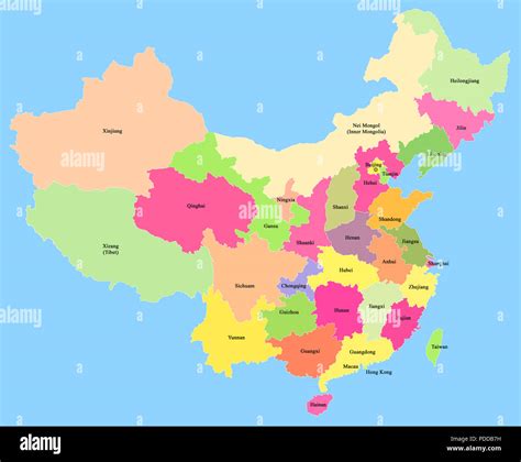 Map of China with showing the provinces, autonomous regions and municipalities, with a clipping ...