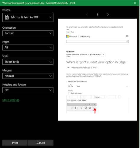 Where is 'print current view' option in Edge - Microsoft Community