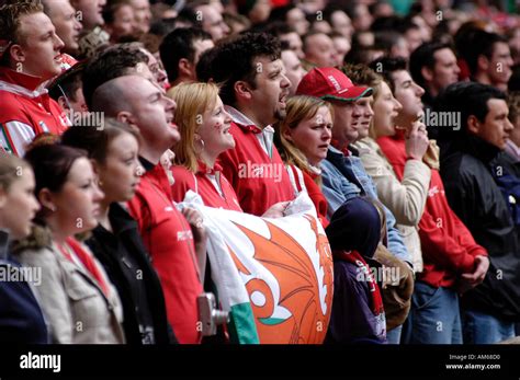 Welsh Rugby Fans sing the National Anthem before a match Stock Photo ...