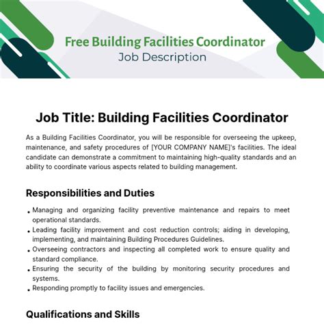 Free Building Facilities Coordinator Job Description Template - Edit Online & Download ...