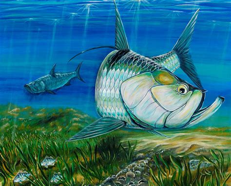 Tarpon on the flats Painting by Steve Ozment - Fine Art America