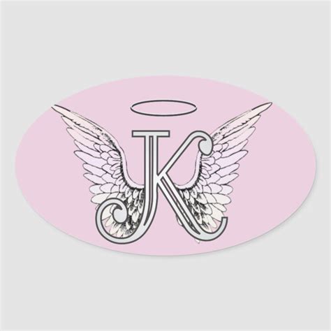 Pink Letter K Angel Wings Monogram Oval Sticker | Zazzle.com | Pink ...