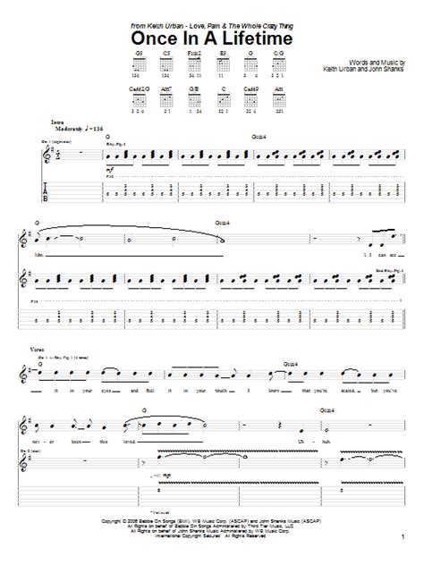 Keith Urban - Once In A Lifetime sheet music