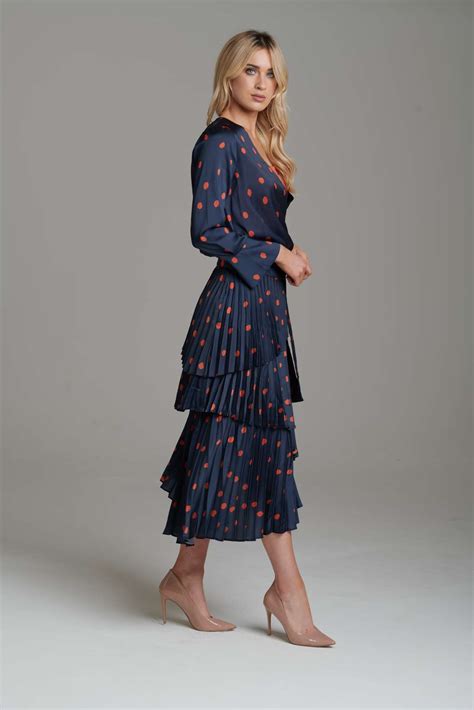 Setre Navy And Orange Polka Dot Two Piece Blouse With Pleated Skirt ...