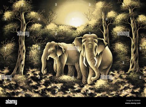 Elephant Artwork In Typical Sri Lankan Style Stock Photo: 53556117 - Alamy