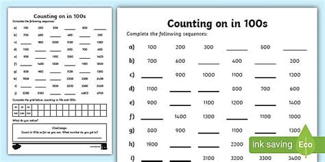 Counting in 100s Worksheet / Worksheet (teacher made)