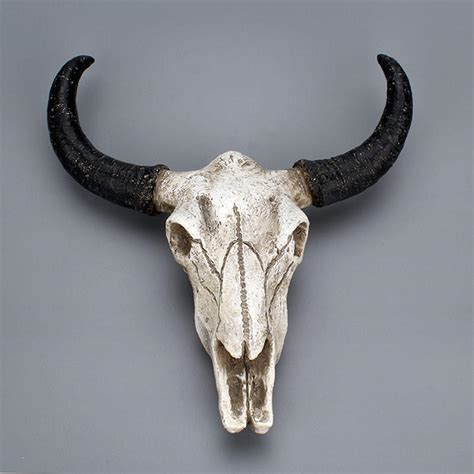 Halloween long horn skull resin cow skull sculpture statue wall decorations horns wall mount ...