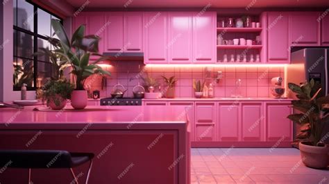 Premium Photo | Pink color modern farmhouse kitchen interior design AI Generated art