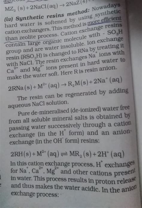 aqueous solution - Synthetic resin method to remove permanent hardness ...