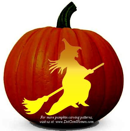 Flying Witch on Broom - Halloween Pumpkin Carving Stencil - Dot Com Women