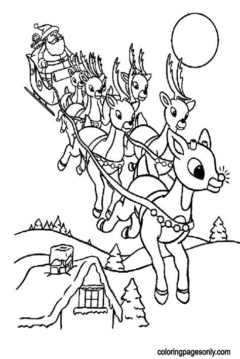 Santa Reindeer Sleigh Coloring Page - Free Printable Coloring Pages