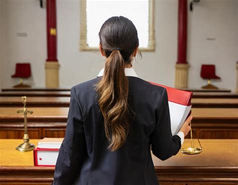 Premium Photo | Back view of a female lawyer in a courtroom presenting ...