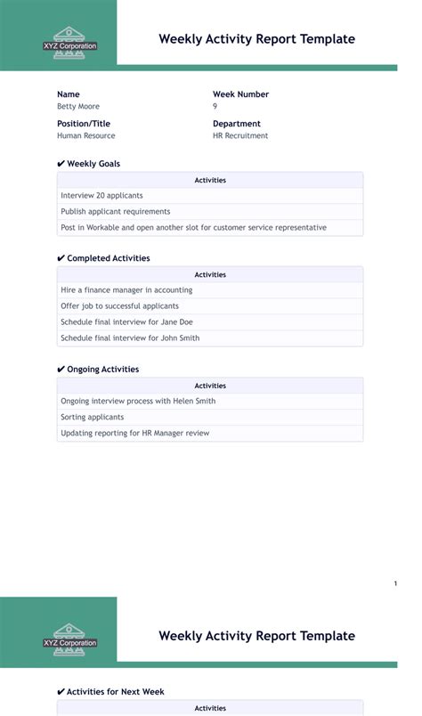 Weekly Activity Report Template - PDF Templates | Jotform