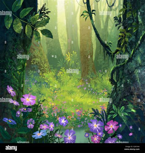 the illustration fantasy forest background painting Stock Photo - Alamy