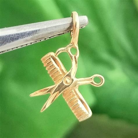 14K Gold Hairdresser Scissors & Comb Charm-Hollow-7/1… - Gem