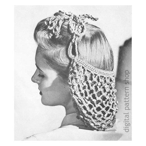 1940s Vintage Snoods Crochet Pattern for Women, Beaded Snood, Mesh Hair Net to Crochet Instant ...