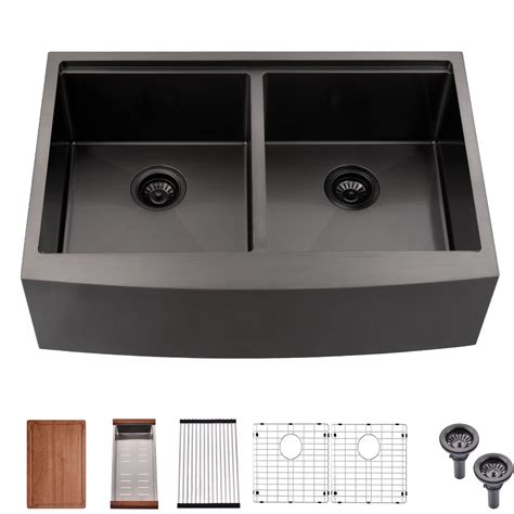 Buy 33 Farmhouse Double Kitchen Sink Matte Black-HACHENL 33 Inch ...