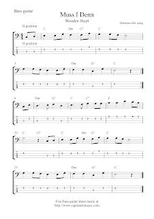 Easy Sheet Music For Beginners: Free bass guitar tab sheet music, Muss I Denn (Wooden Heart)