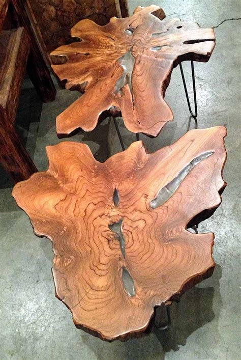 A side table (or coffee table or stools) made from a reclaimed old growth teak tree trunk ...