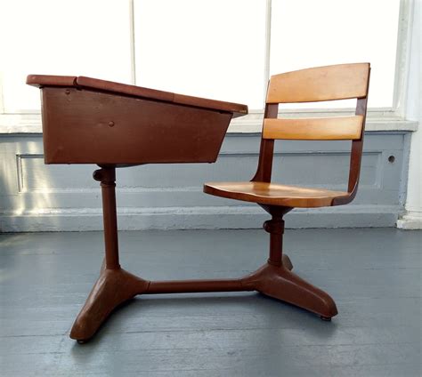 Vintage School Desk Kids Desk and Chair Solid Wood Metal School Age ...