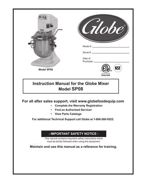 Globe SP08 Mixer Owner’s Manual | Manualzz