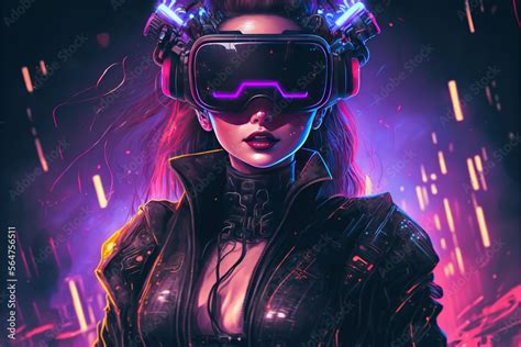 Cyberpunk woman portrait with VR headset in high quality, avatar ...