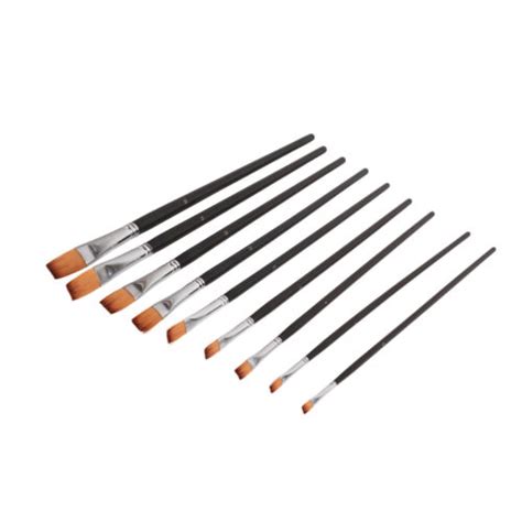 9 PCS Artist Professional Nylon Narrow Flat Tipped Long Handle Paint Brushes Set | eBay