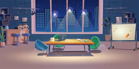 Free Vector | Night office coworking space interior workplace