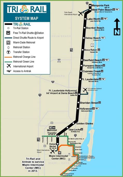 Miami Tri-Rail map | Miami map, Train map, Map