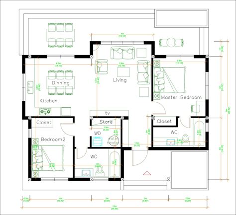 Online House Design 12x9 Meter 40x30 Feet 2 Beds - Pro Home DecorS