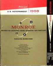 Monroe Contract No. GS-00S-15300: U.S. Government Price List for 1958 : Monroe Calculating ...